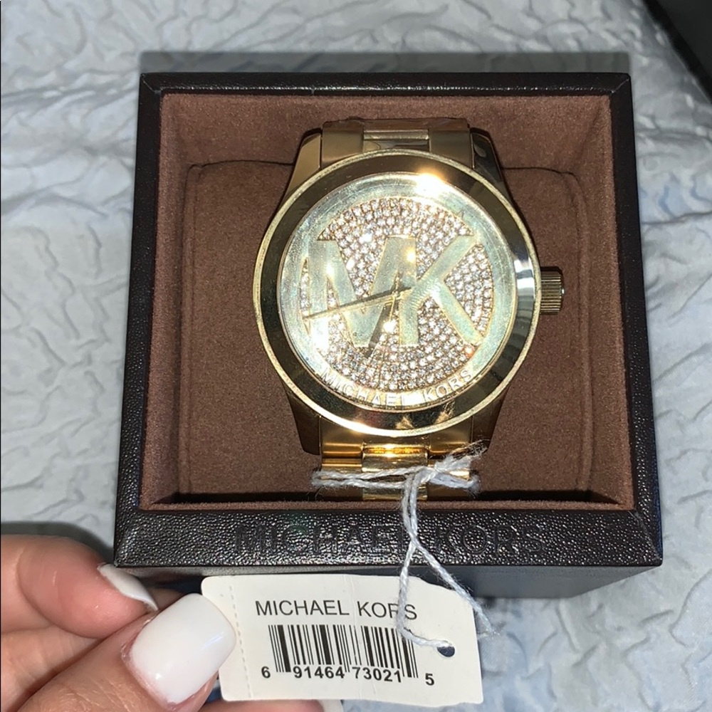 New Michael Kors Parker Glitz Gold Tone Watch